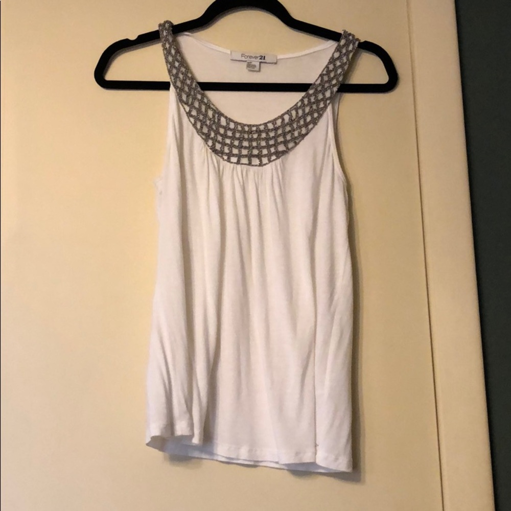 White tank with sequin neckline